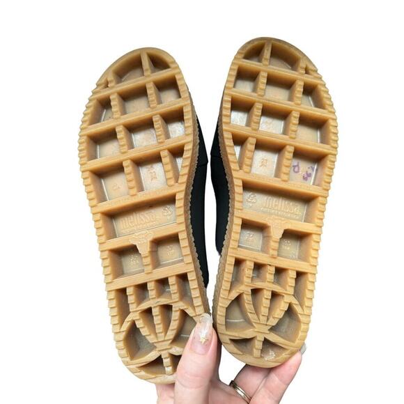 Melissa Puzzle Ad Flats Rubber Platform Open Toe Slip On In Black Size 6